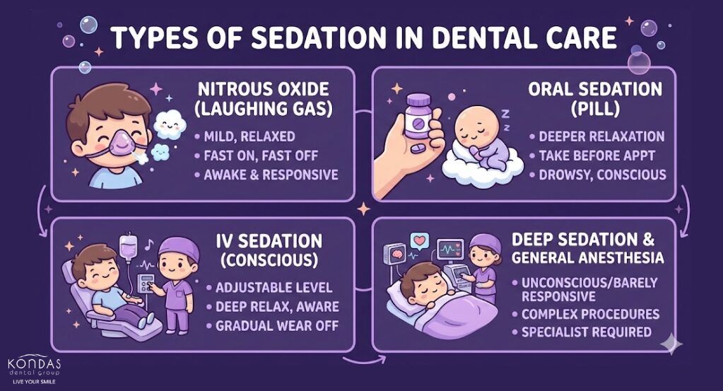 Types of sedation in dental care.